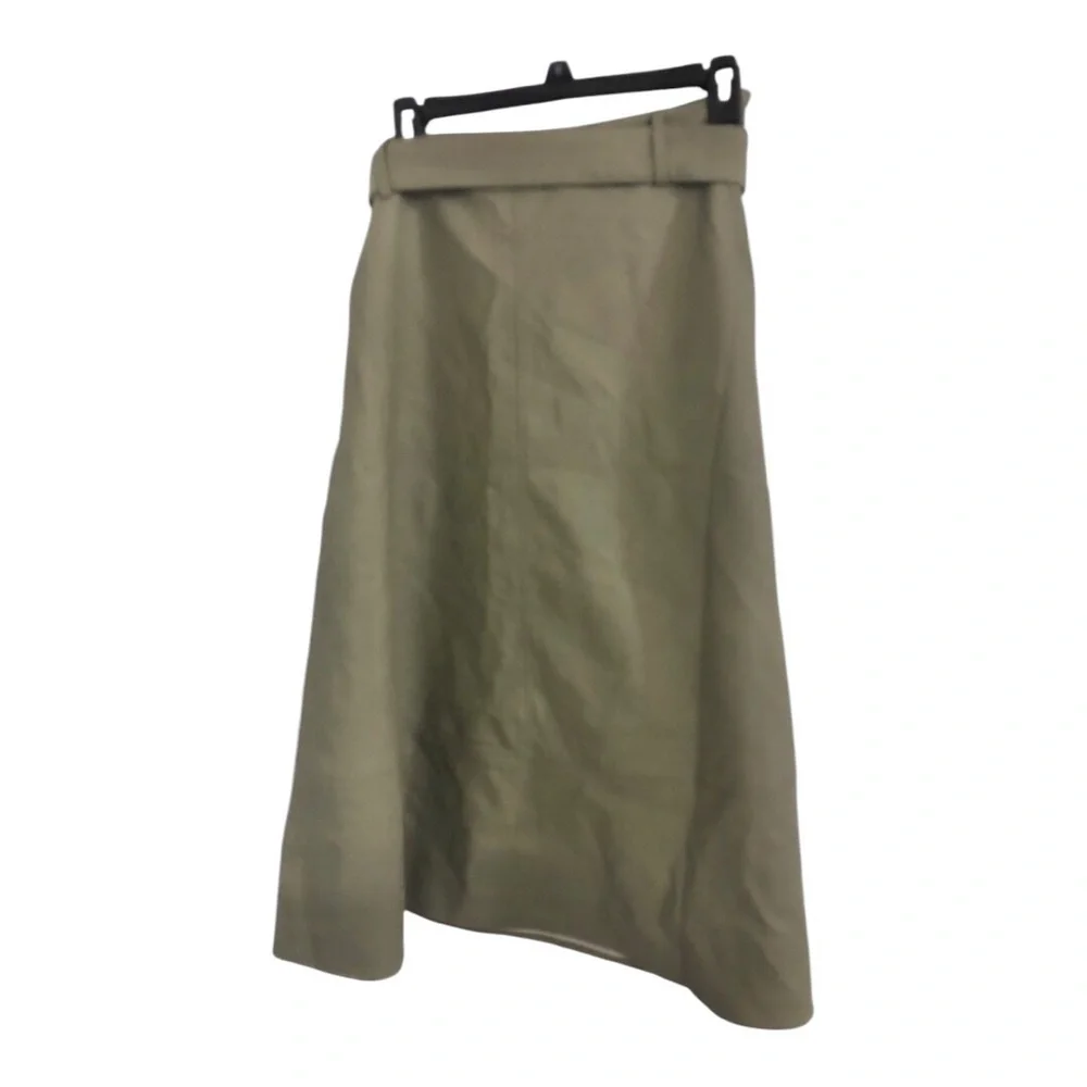 Haute Monde olive green leather look fit and flare belted skirt size large new‎